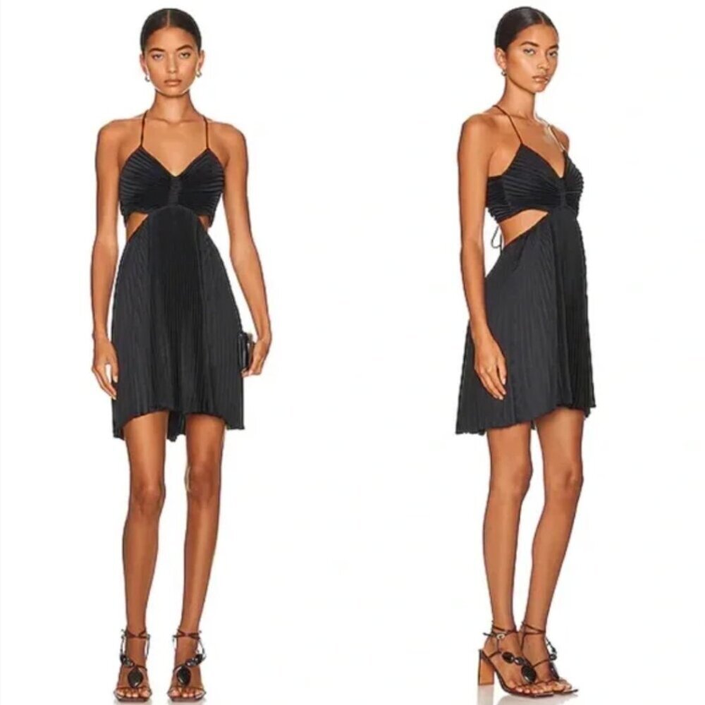 A.L.C. Black Pleated Mini Dress with Cutouts